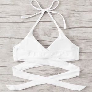 White halter top crisscross back